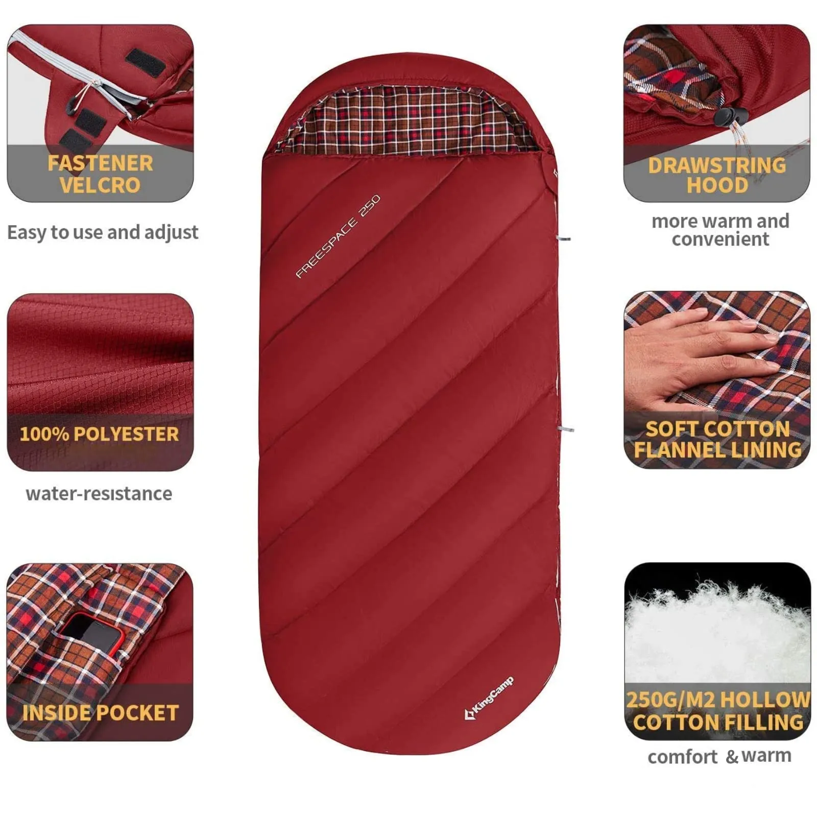 KingCamp FREESPACE 250 3-Season Plus Size Flannel Sleeping Bag