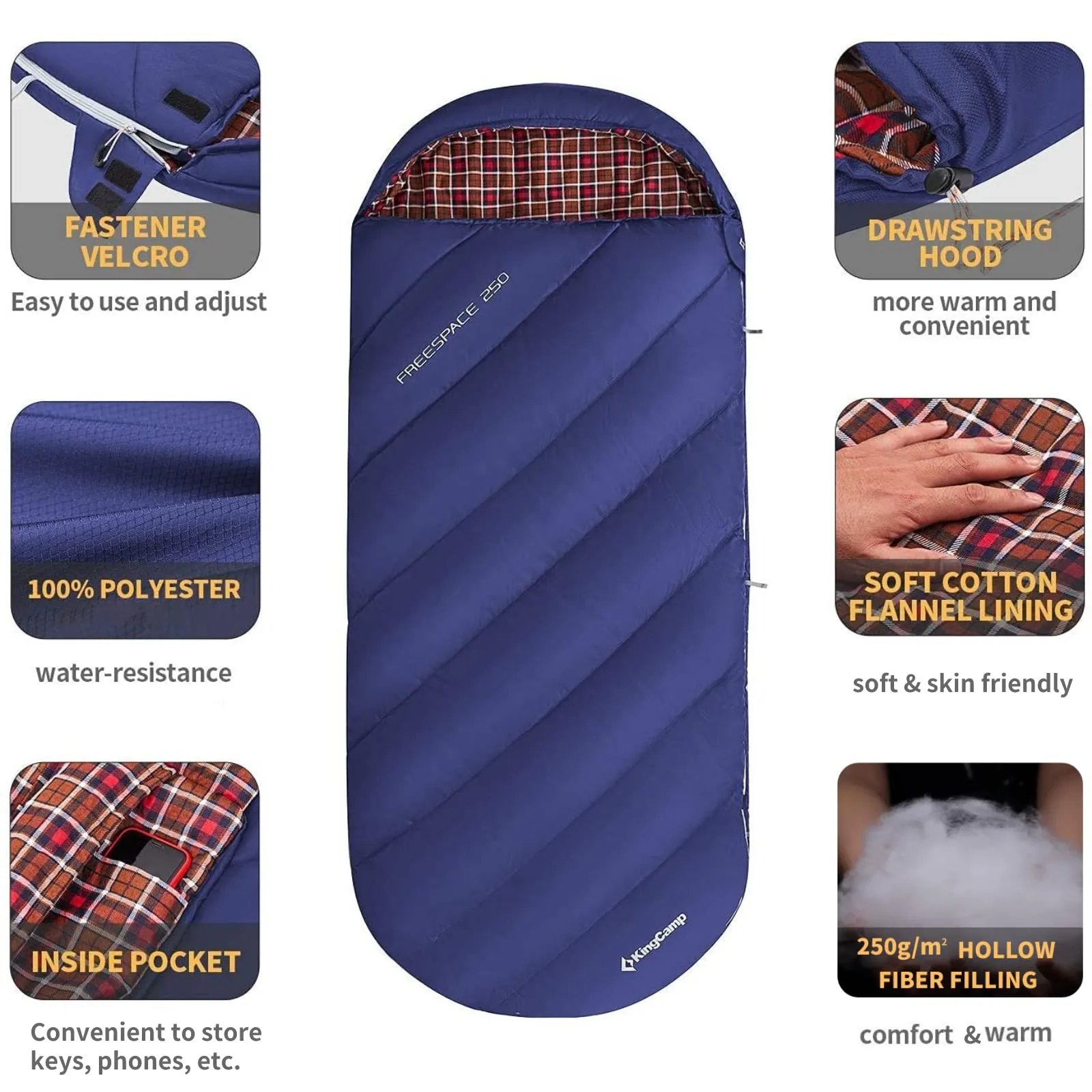 KingCamp FREESPACE 250 3-Season Plus Size Flannel Sleeping Bag