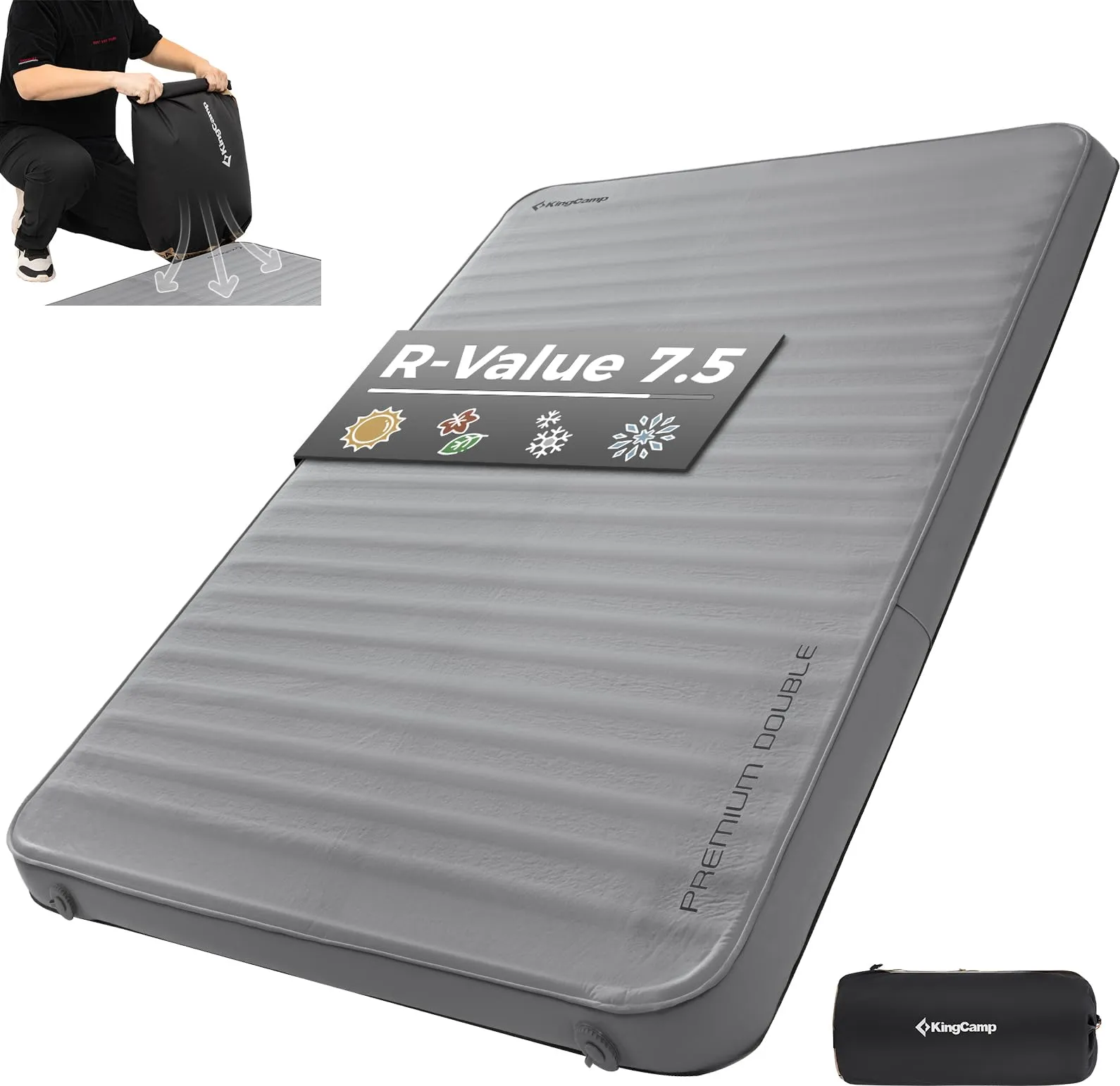 KingCamp PREMIUM Double Self-Inflating Sleeping Pad with Sack Pump