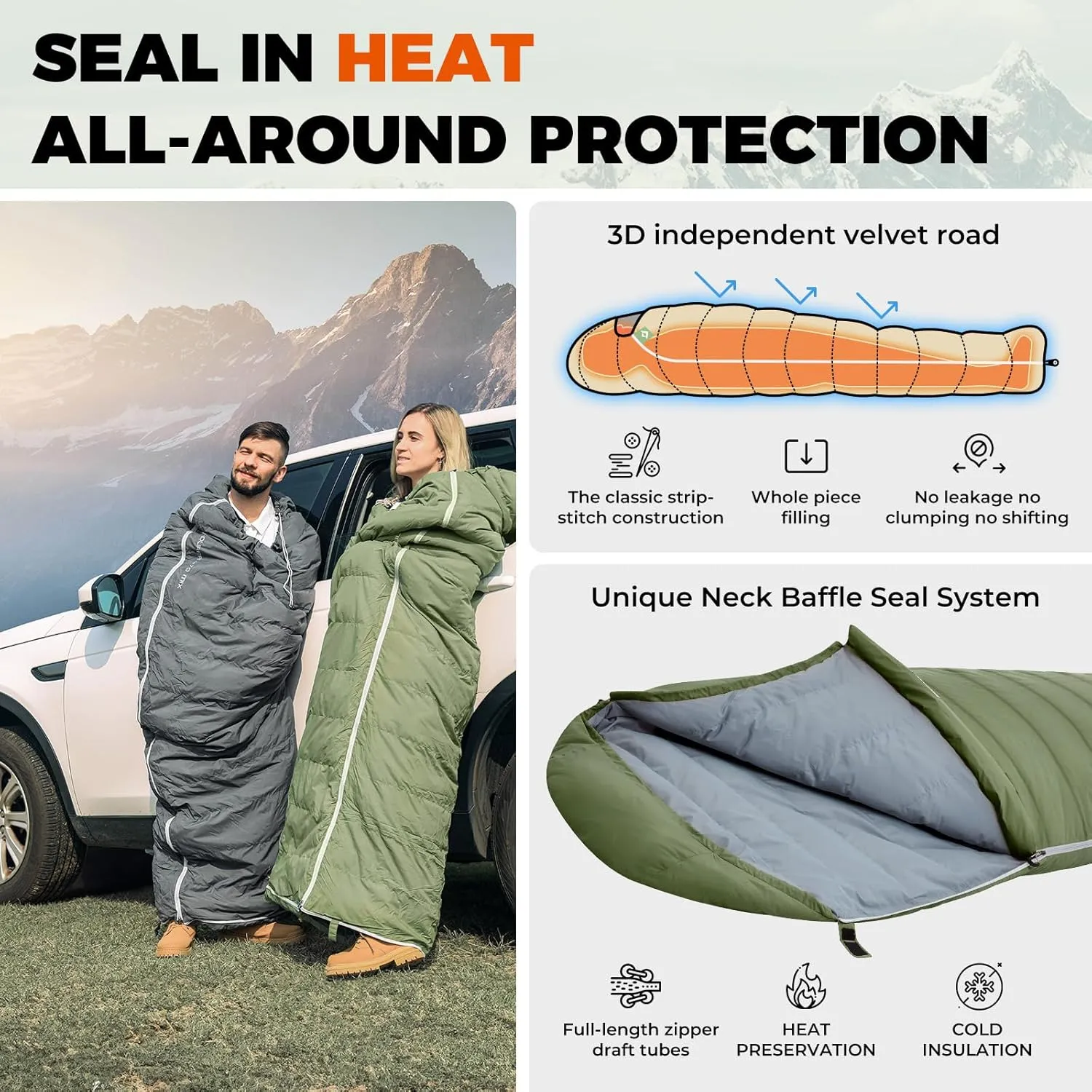 KingCamp Sleeping-Bags Down Sleeping Bag for Adults, Recycled 700 FP Cold Weather 3-4 Season Sleeping Bag