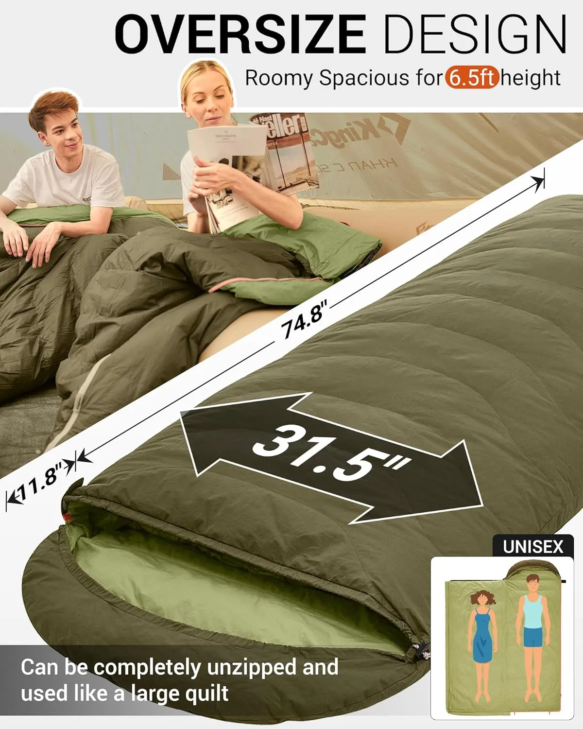 KingCamp Sleeping-Bags Down Sleeping Bag for Adults, Recycled 700 FP Cold Weather 3-4 Season Sleeping Bag