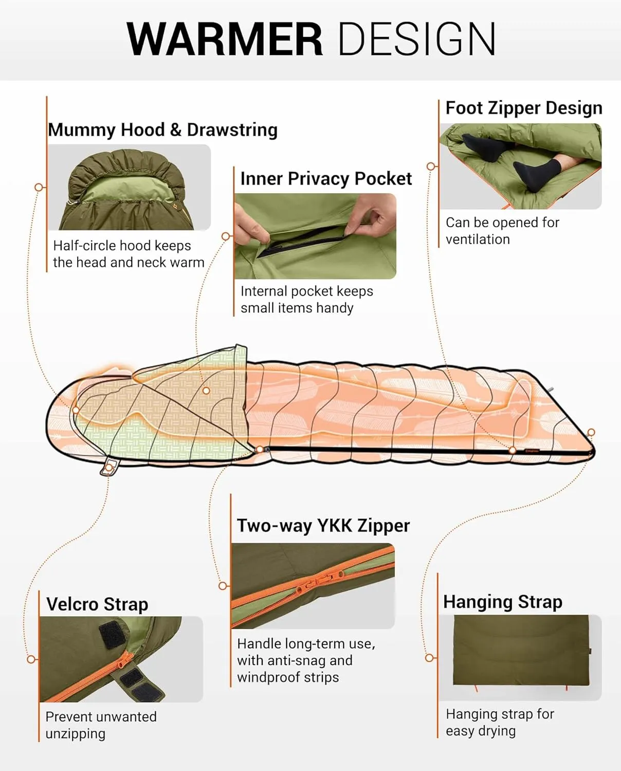 KingCamp Sleeping-Bags Down Sleeping Bag for Adults, Recycled 700 FP Cold Weather 3-4 Season Sleeping Bag