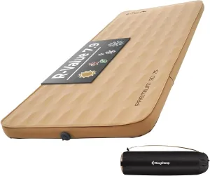 KingCamp Sleeping Pad for Camping, R 7.9 Self-Inflating Sleeping Pad 3" Thick Camping Mattress Foam Mat with 3D Sidewalls & Wave Surface Cut for Outdoor Tent Cot Car Backpacking, PVC Free (Khaki)