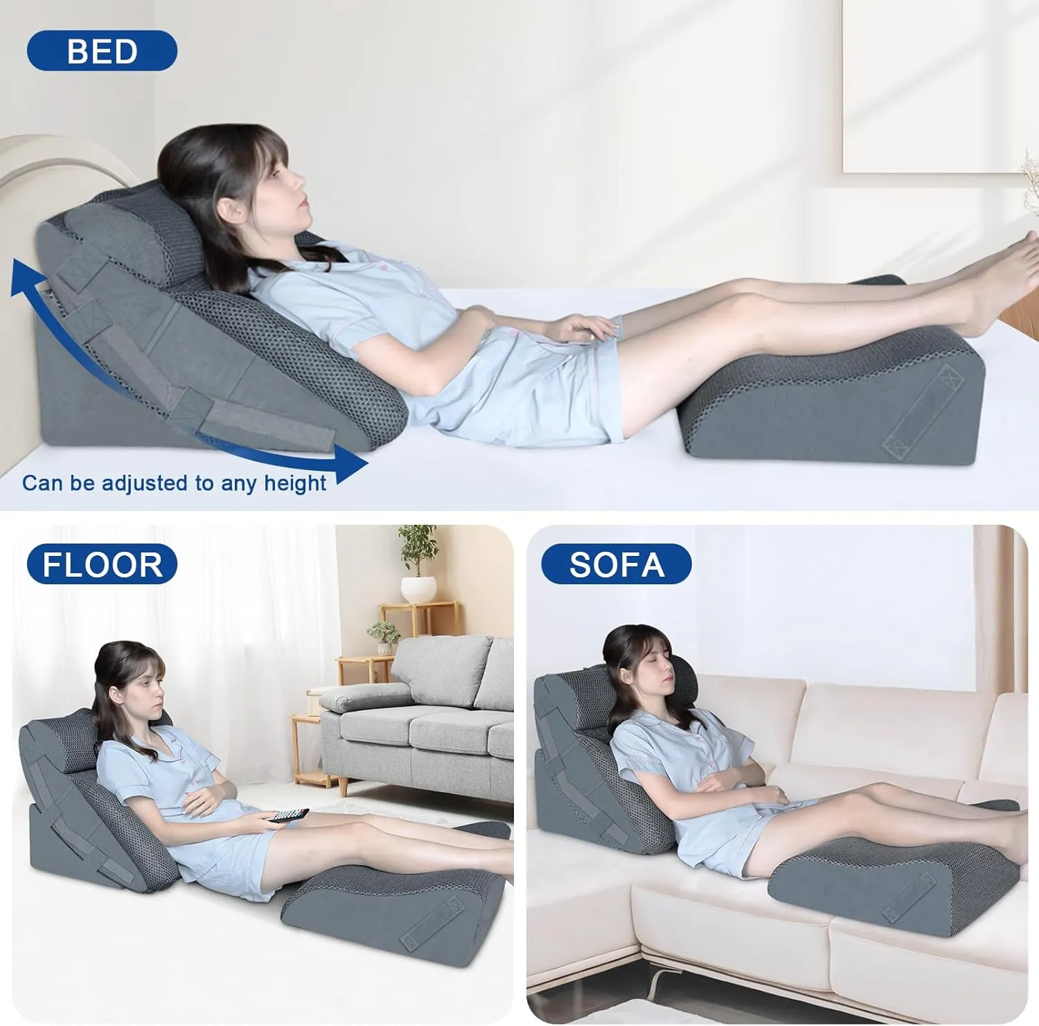 KingPavonini 4PCS Bed Wedge Pillow Post Surgery, Orthopaedic Sleeping Wedge Pillow Set for Neck, Back and Leg Pain Relief, Acid Reflux, GERD, Wedge Pillow for Sleep Apnea with Travel Bag