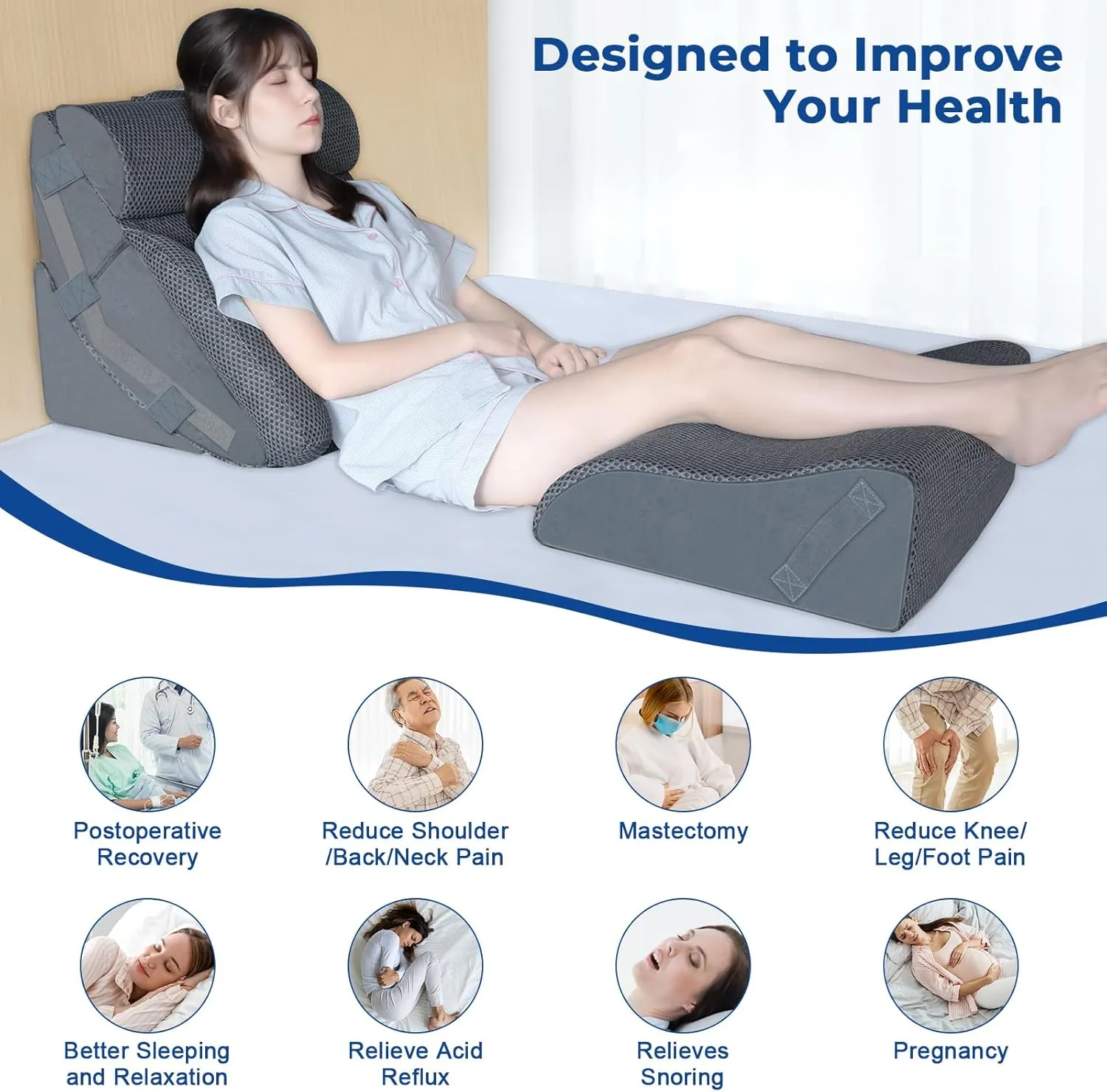 KingPavonini 4PCS Bed Wedge Pillow Post Surgery, Orthopaedic Sleeping Wedge Pillow Set for Neck, Back and Leg Pain Relief, Acid Reflux, GERD, Wedge Pillow for Sleep Apnea with Travel Bag