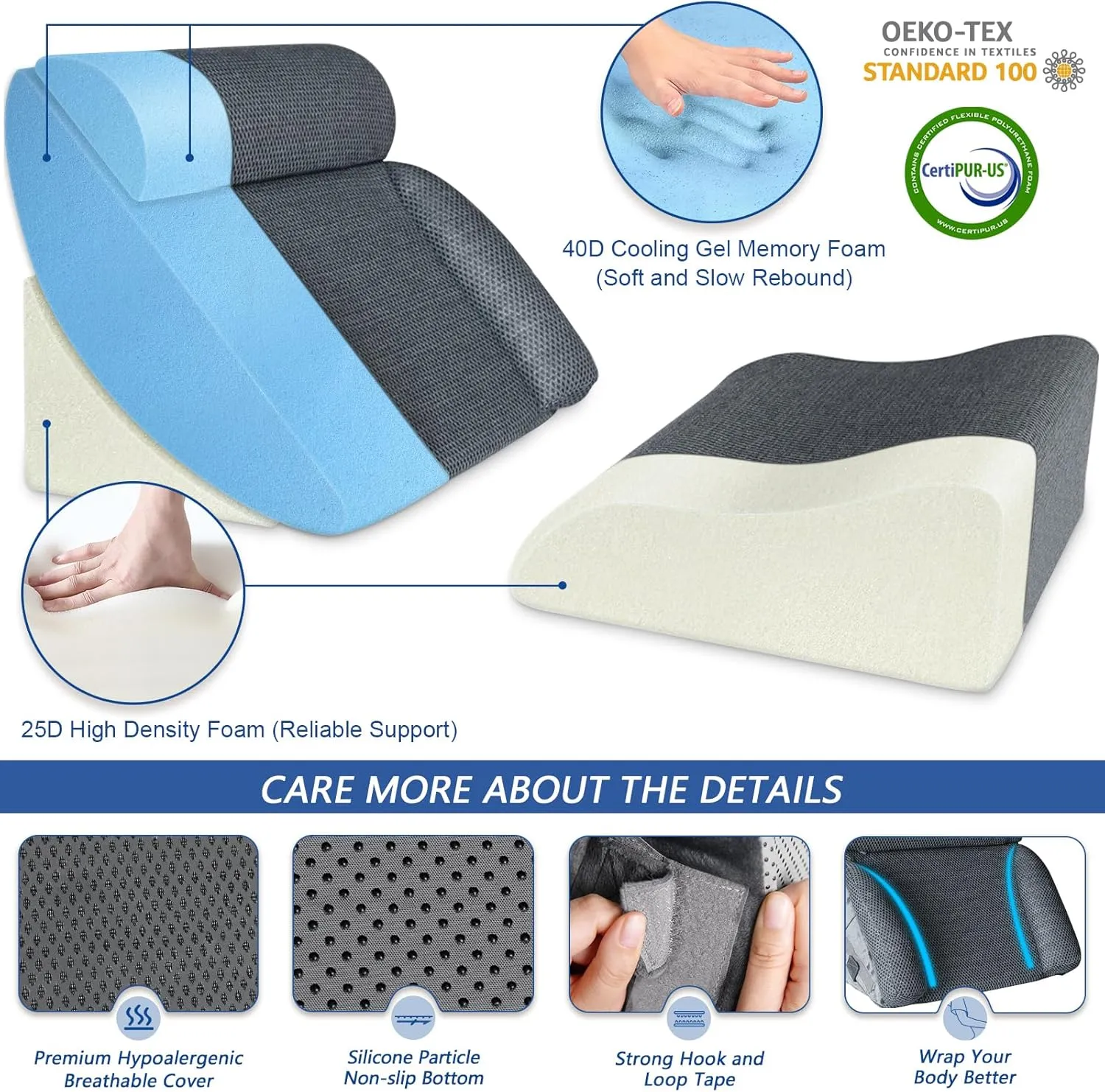 KingPavonini 4PCS Bed Wedge Pillow Post Surgery, Orthopaedic Sleeping Wedge Pillow Set for Neck, Back and Leg Pain Relief, Acid Reflux, GERD, Wedge Pillow for Sleep Apnea with Travel Bag