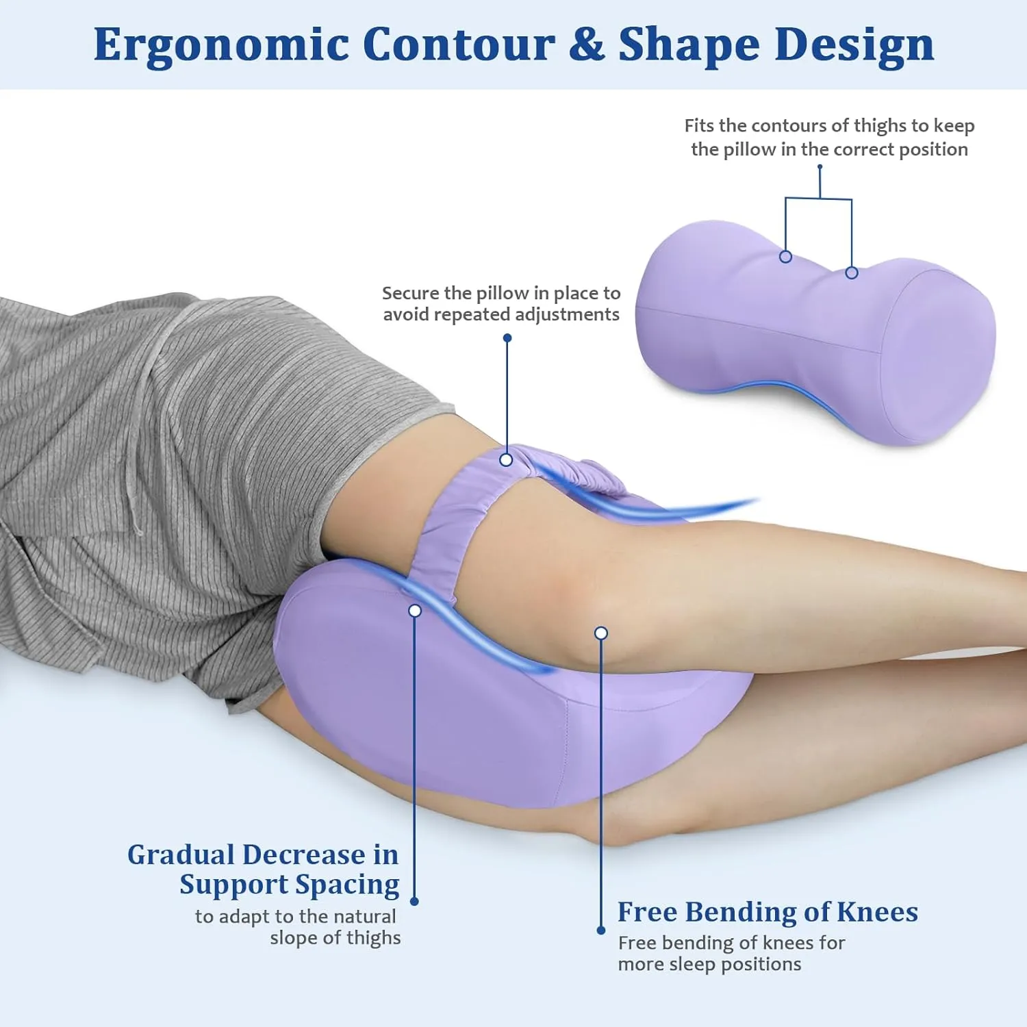 KingPavonini Cooling Knee Pillow for Side Sleepers Hip Pain, Memory Foam Leg Pillow for Side Sleeping with Strap, Ergonomic Hip Pillow for Spine Aligning, Back Pain, Knee Pain, Sciatica, Pregnancy