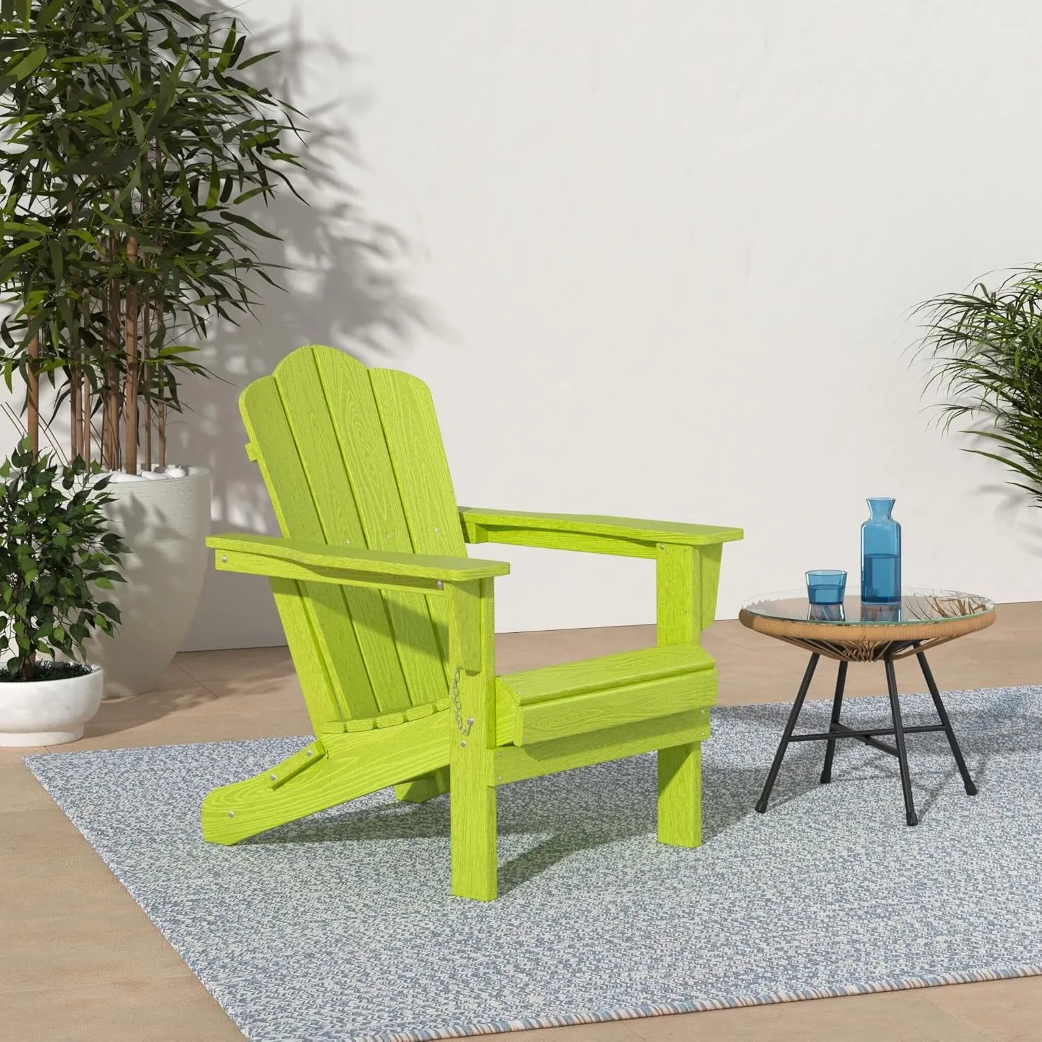 KINGYES Folding Adirondack Chair, HDPE All-Weather Patio Chairs, Wooden Textured Lawn Chair for Poolside, Backyard, Deck, Fire Pit, Apple