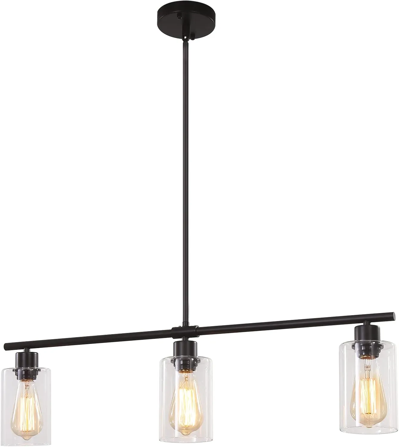 Kitchen Island Lighting 3-Light Rectangle Linear Pendant Lights Kitchen Island with Glass Shades Black Farmhouse Chandeliers for Dining Room Bar Living Room Bedroom Foyer
