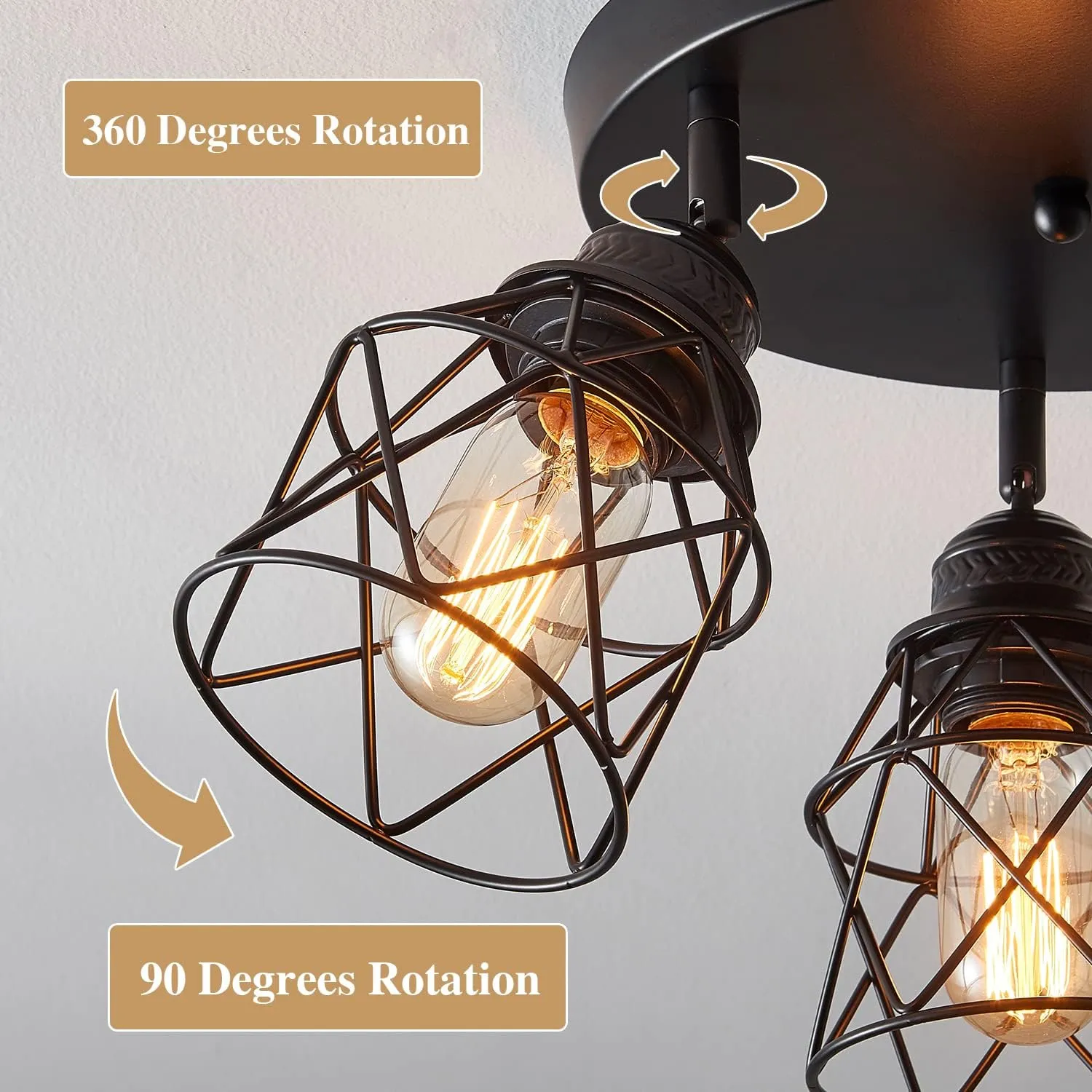 Kitchen Light Fixtures, Adjustable Semi Flush Mount Ceiling Light with E26 Base, Multi-Directional Lamp for Kitchen, Hallway, Dining Room, Farmhouse, Entryway