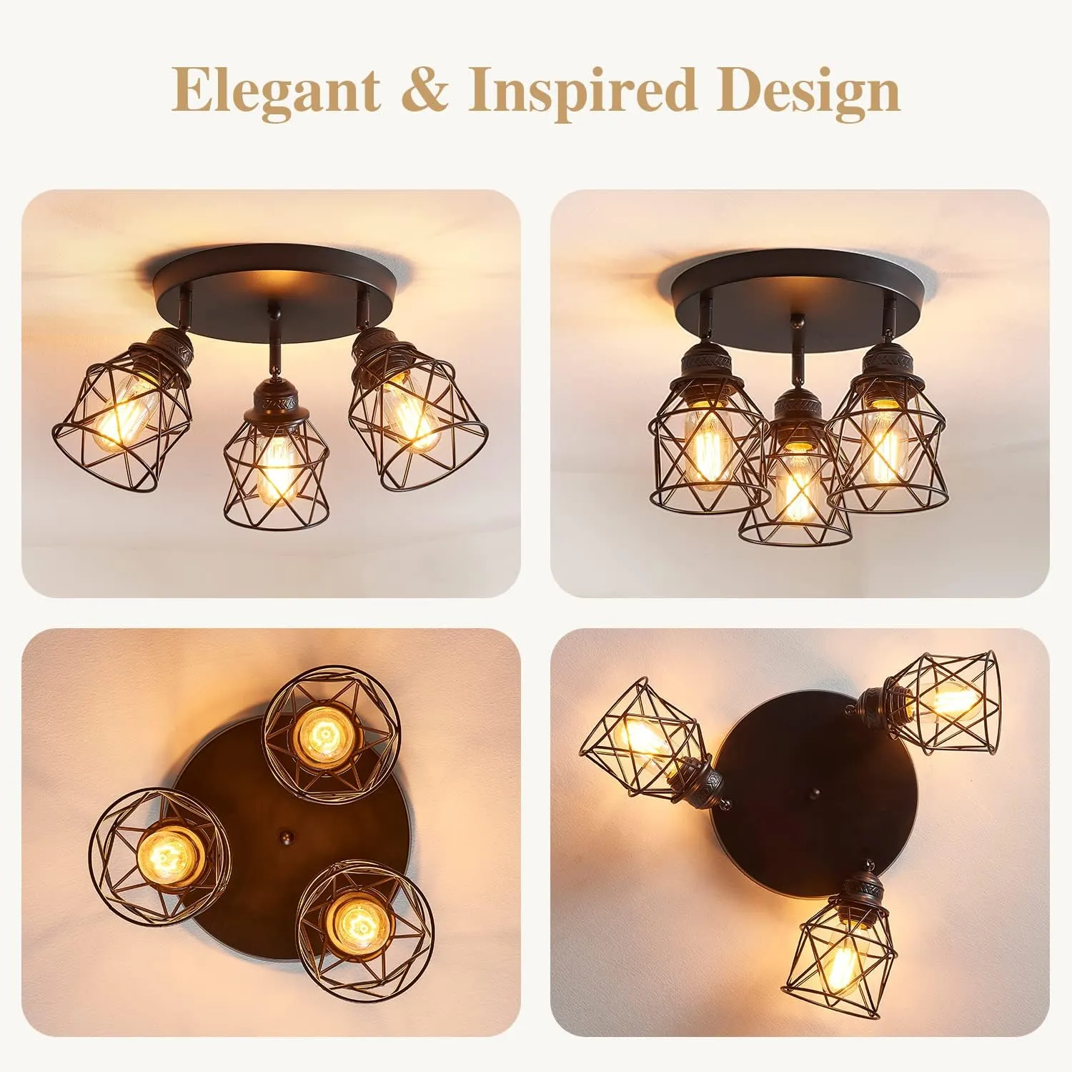 Kitchen Light Fixtures, Adjustable Semi Flush Mount Ceiling Light with E26 Base, Multi-Directional Lamp for Kitchen, Hallway, Dining Room, Farmhouse, Entryway