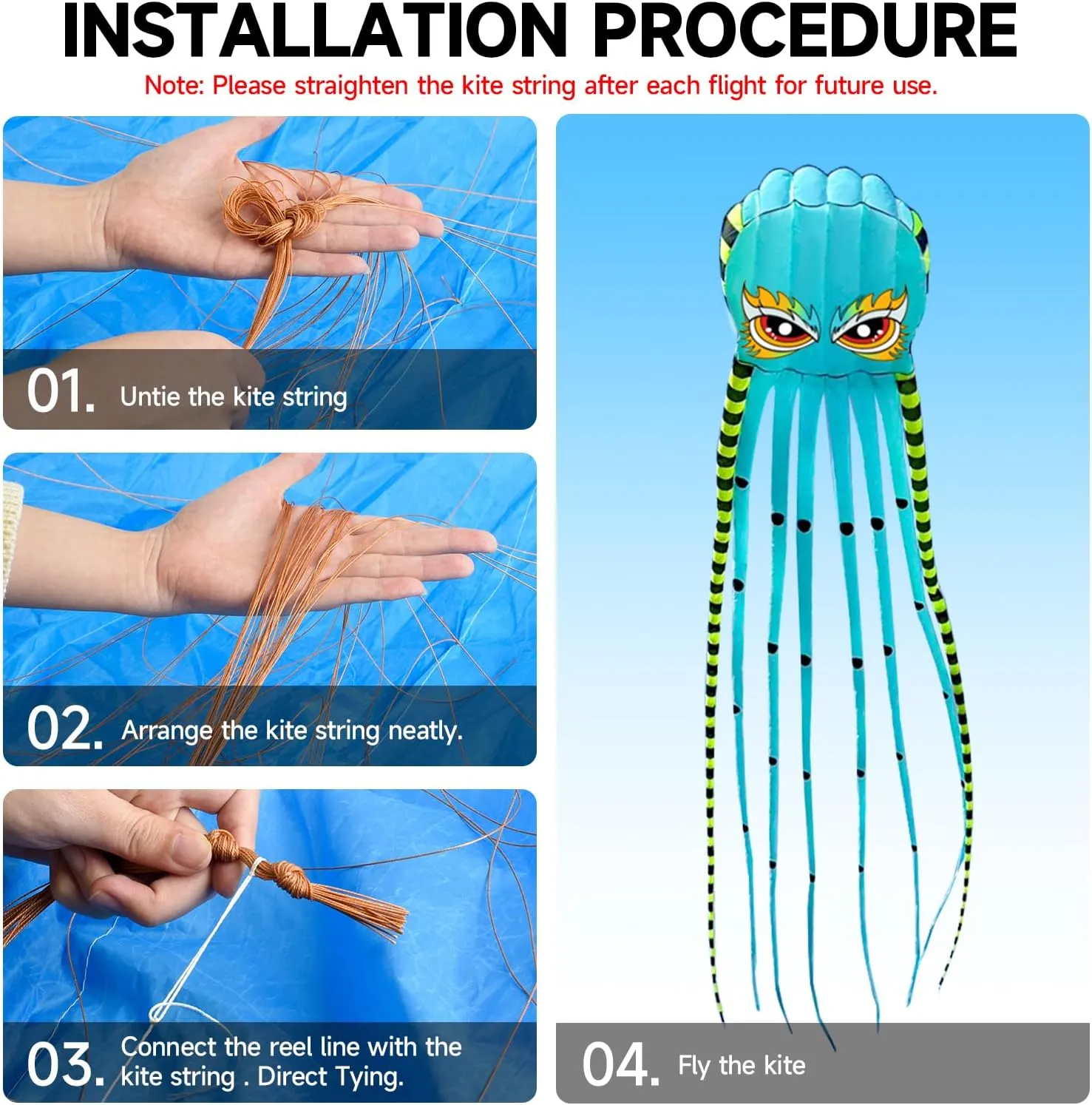 Kites for Adults Giant Octopus Kite 26ft for Outdoor Fun Large 3D Kite with Reel for Beach, Park, and Family Gatherings - Durable Design Easy to Fly