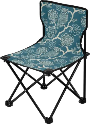 KLL Traditional Chinese Pattern Owl Teal Portable Beach Chairs Ultralight Backpack Chair with Carrying Bag Travel Chair for Ice Fishing Picnic