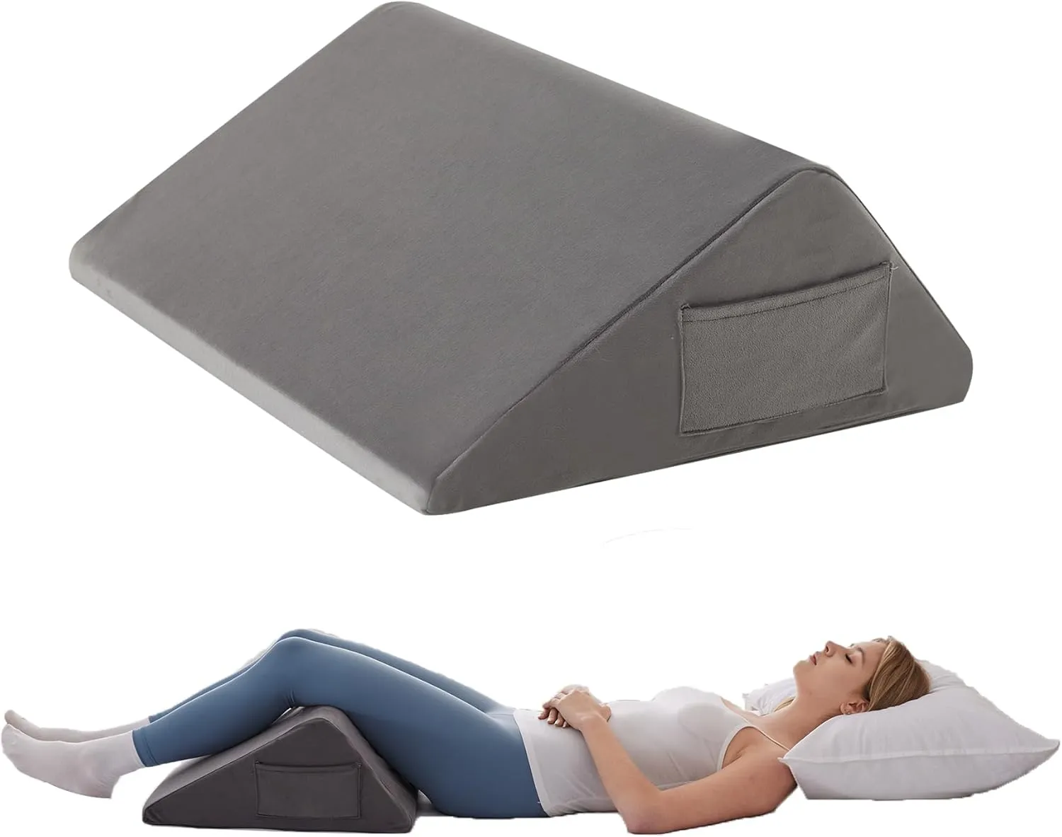 Knee Wedge Pillow, Memory Foam Leg Pillow Bed Wedge for Sleeping, Wedge Pillow for Legs Post Surgery, Triangle Pillow Wedge for Knee Support, Leg Elevation, Knee Hip Back Pain Relief, Short Plush