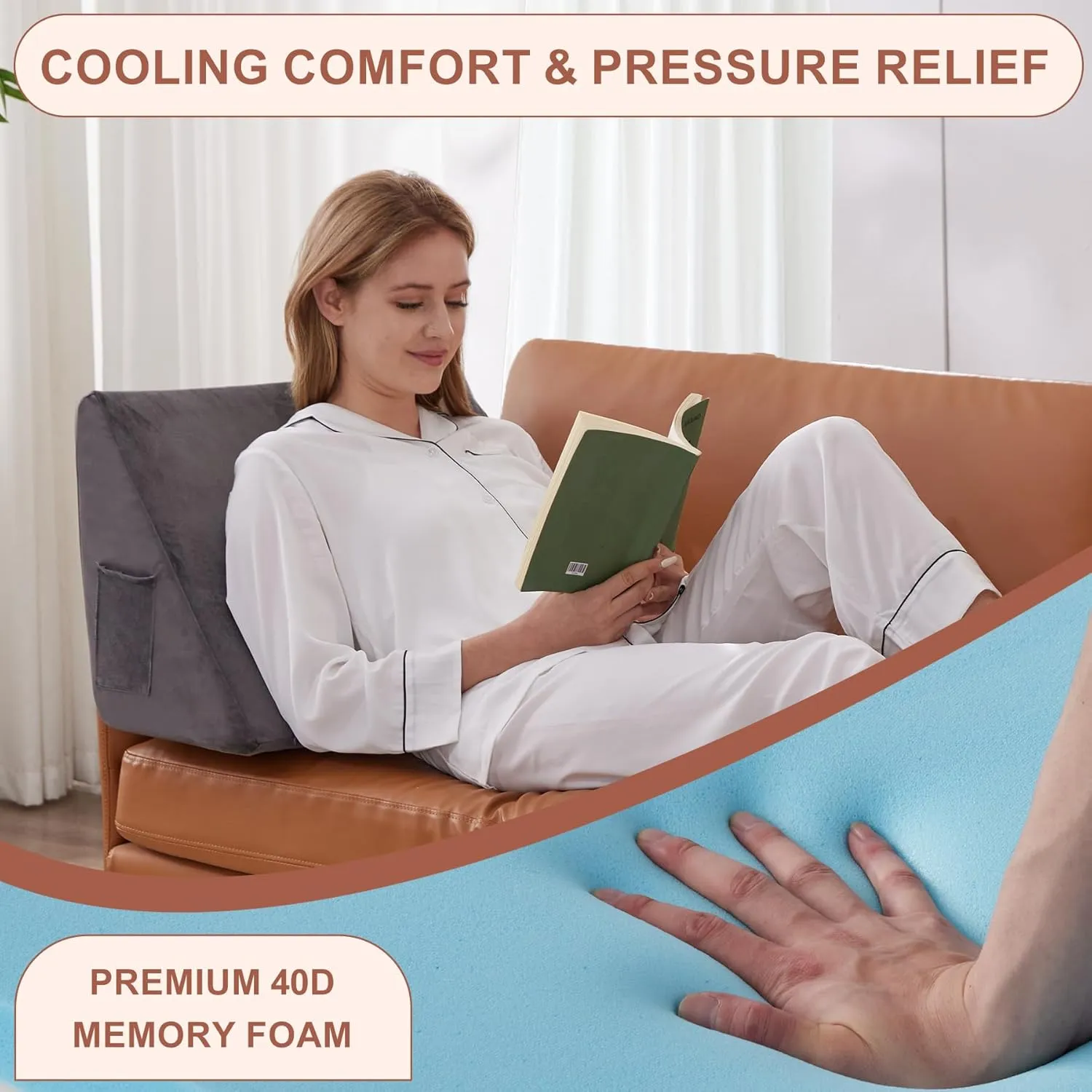 Knee Wedge Pillow, Memory Foam Leg Pillow Bed Wedge for Sleeping, Wedge Pillow for Legs Post Surgery, Triangle Pillow Wedge for Knee Support, Leg Elevation, Knee Hip Back Pain Relief, Short Plush