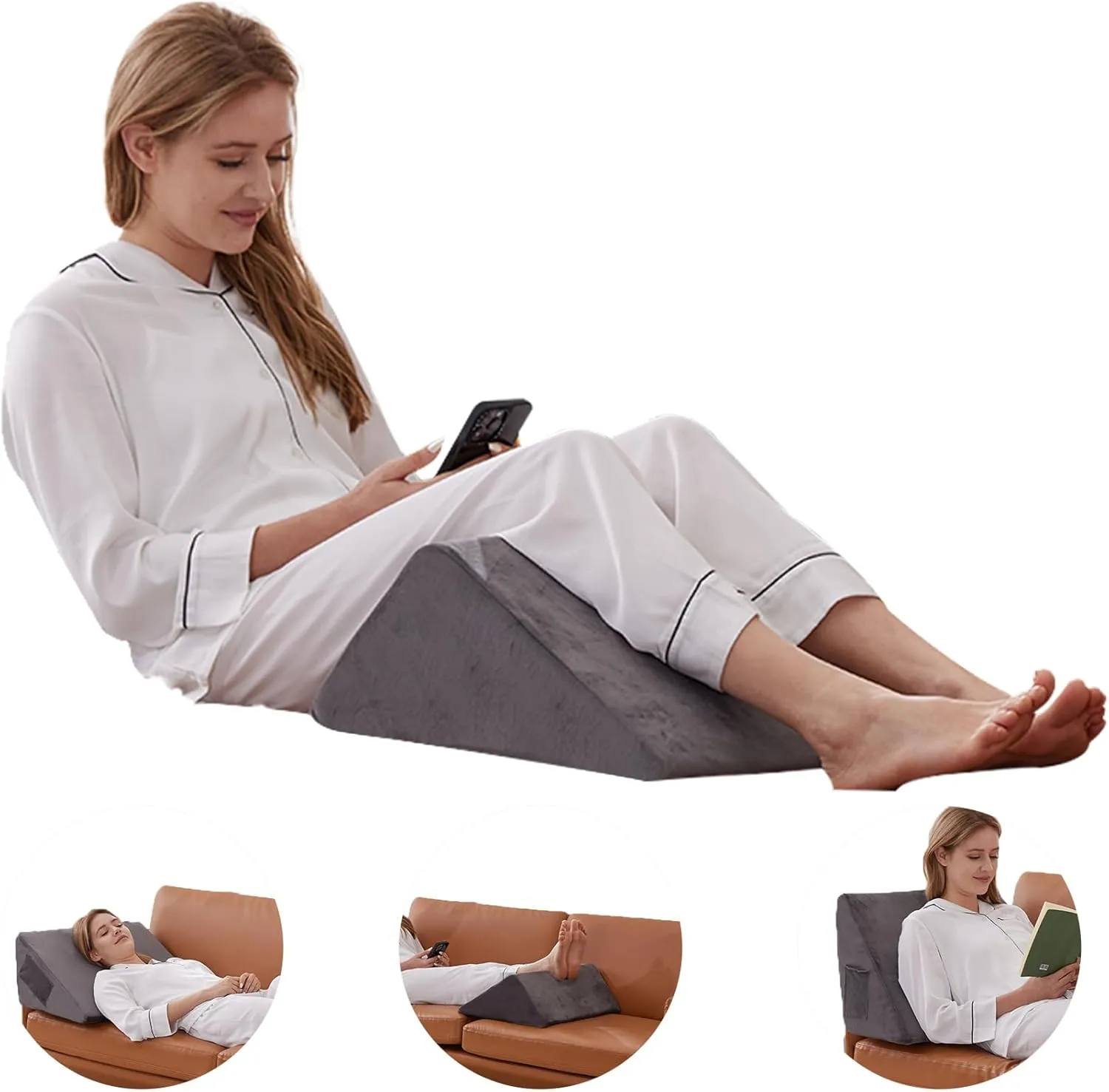 Knee Wedge Pillow, Memory Foam Leg Pillow Bed Wedge for Sleeping, Wedge Pillow for Legs Post Surgery, Triangle Pillow Wedge for Knee Support, Leg Elevation, Knee Hip Back Pain Relief, Short Plush