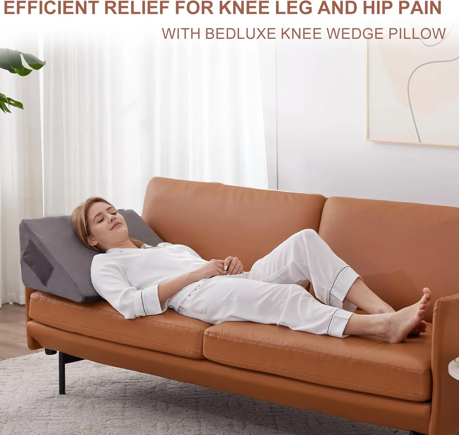 Knee Wedge Pillow, Memory Foam Leg Pillow Bed Wedge for Sleeping, Wedge Pillow for Legs Post Surgery, Triangle Pillow Wedge for Knee Support, Leg Elevation, Knee Hip Back Pain Relief, Short Plush