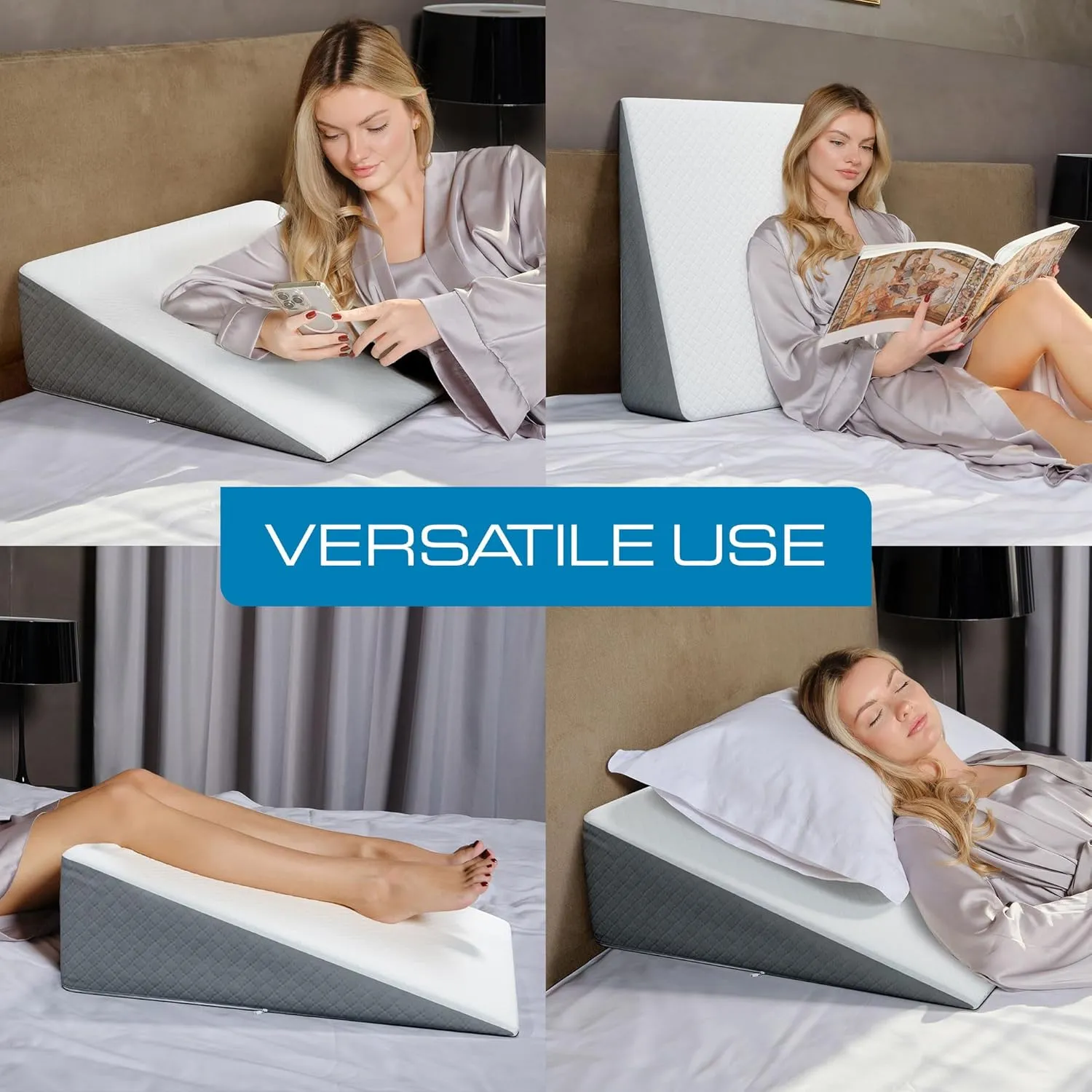 Kolbs Bed Wedge Pillow for Sleep Apnea, Sleeping Comfort, Relaxing, Acid Reflux, Heartburn and Back Pain Relief. Cushion for Sitting Up in Bed. Memory Foam Top, Chic Jacquard Washable Cover.