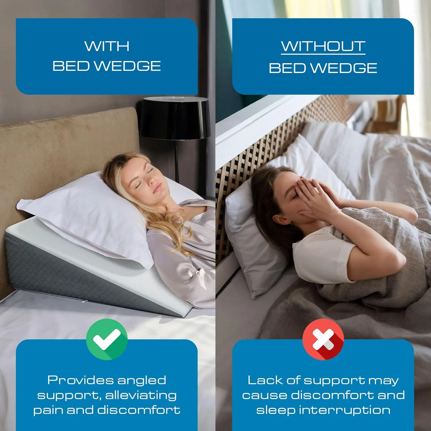 Kolbs Bed Wedge Pillow for Sleep Apnea, Sleeping Comfort, Relaxing, Acid Reflux, Heartburn and Back Pain Relief. Cushion for Sitting Up in Bed. Memory Foam Top, Chic Jacquard Washable Cover.