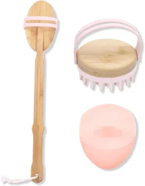KUBBA- Bath Silicon Scrubber Kit Including Scalp, Body, Back, and Face Massager/Scrubber- Gentle Skin Exfoliating- Extra Hygienic, Easy to Clean, Long Lasting (Pink)