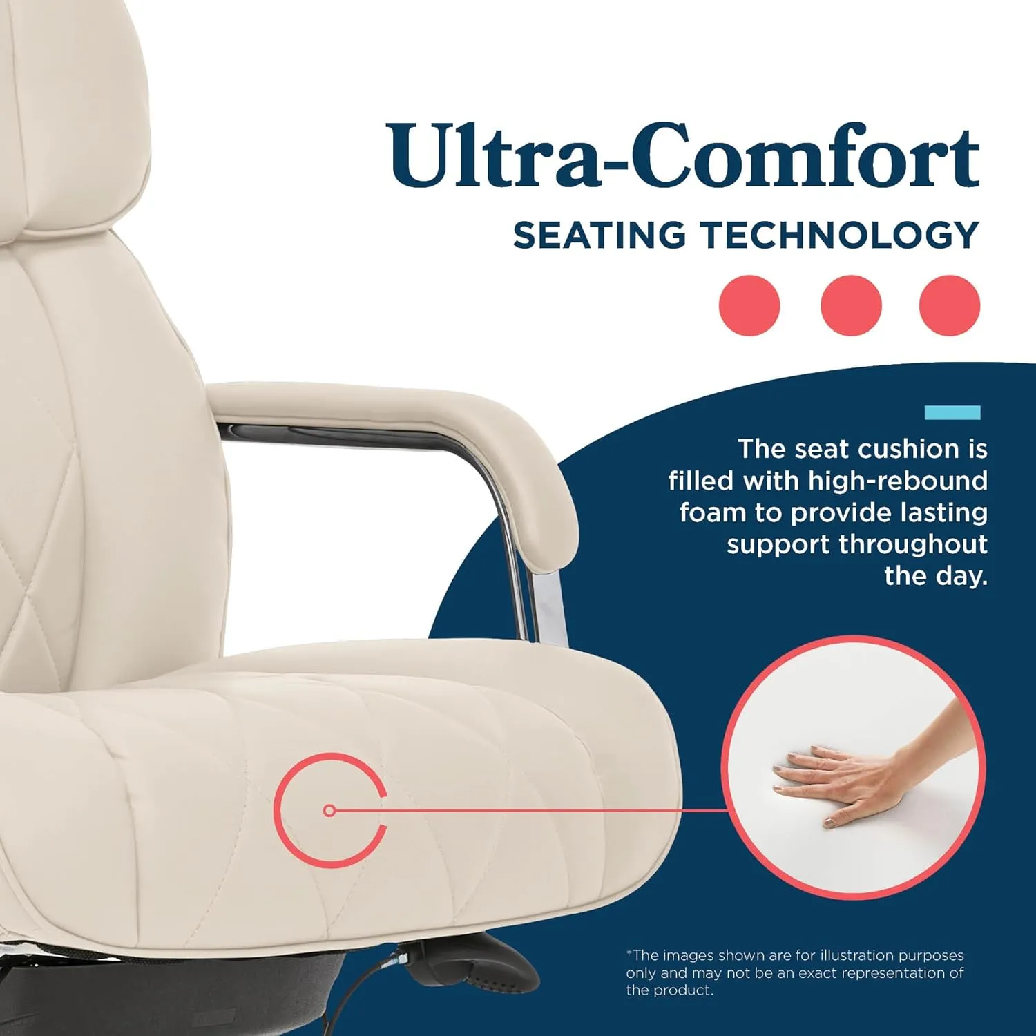 La-Z-Boy Sutherland Quilted Leather Executive Office Chair with Padded Arms, High Back Ergonomic Desk Chair with Lumbar Support, Ivory White Bonded Leather