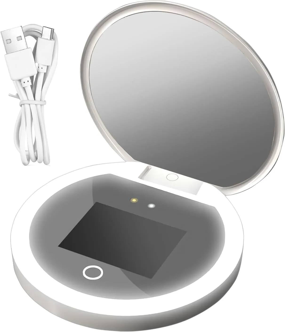 LAFANDE Smart Sunscreen UV Makeup Mirror, Vanity Mirror with UV Camera, Double-Sided Portable 2X Portable Travel Mirror with Dimmable Led Lights, Pocket Mirror Sunscreen Testing Mirror LED