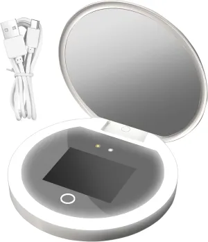 LAFANDE Smart Sunscreen UV Makeup Mirror, Vanity Mirror with UV Camera, Double-Sided Portable 2X Portable Travel Mirror with Dimmable Led Lights, Pocket Mirror Sunscreen Testing Mirror LED