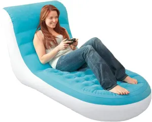 LANGWEI Camping Chair, Portable Flocking Air Couch with Backrest, Blue Blow Up Adult Lounger Recliner Sofa for Outdoor Home Garden Furniture