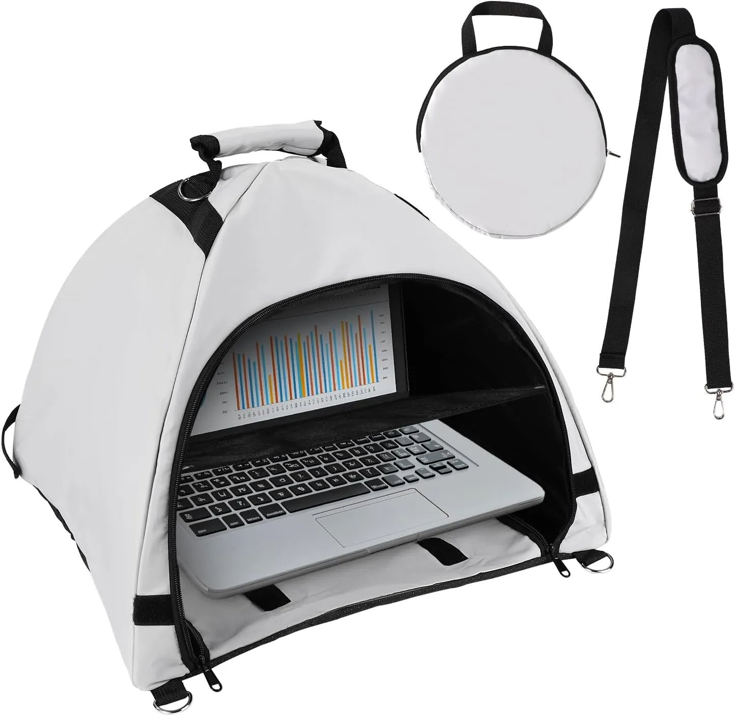Laptop Tent, Portable Laptop Sun Shade Waterproof Fabric Computer Privacy Screen Hood for Working Outside Glare Shield & Heat Reflective Awning Convertible Tote for Outdoor