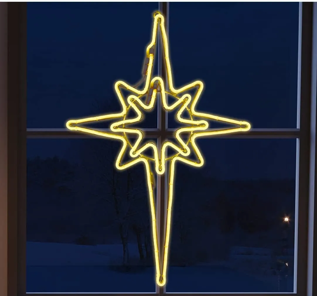 [Large 25"x16" Twinkle 408 LED Bethlehem Star Neon Motif Super-Bright Warm White LEDs Outdoor Christmas Decoration with 11 Functions and Timer Waterproof for Outdoor Home Party Wall Hanging