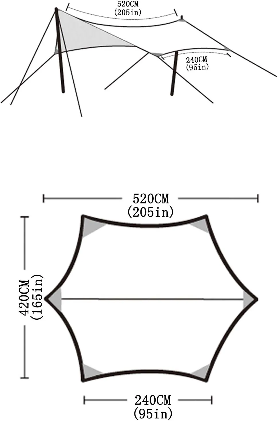 Large Beach Tents Sun shelter≥ 6 Person， Picnic Shade Tent，Camping rain tarp，Hammock rain Fly,165”×95”