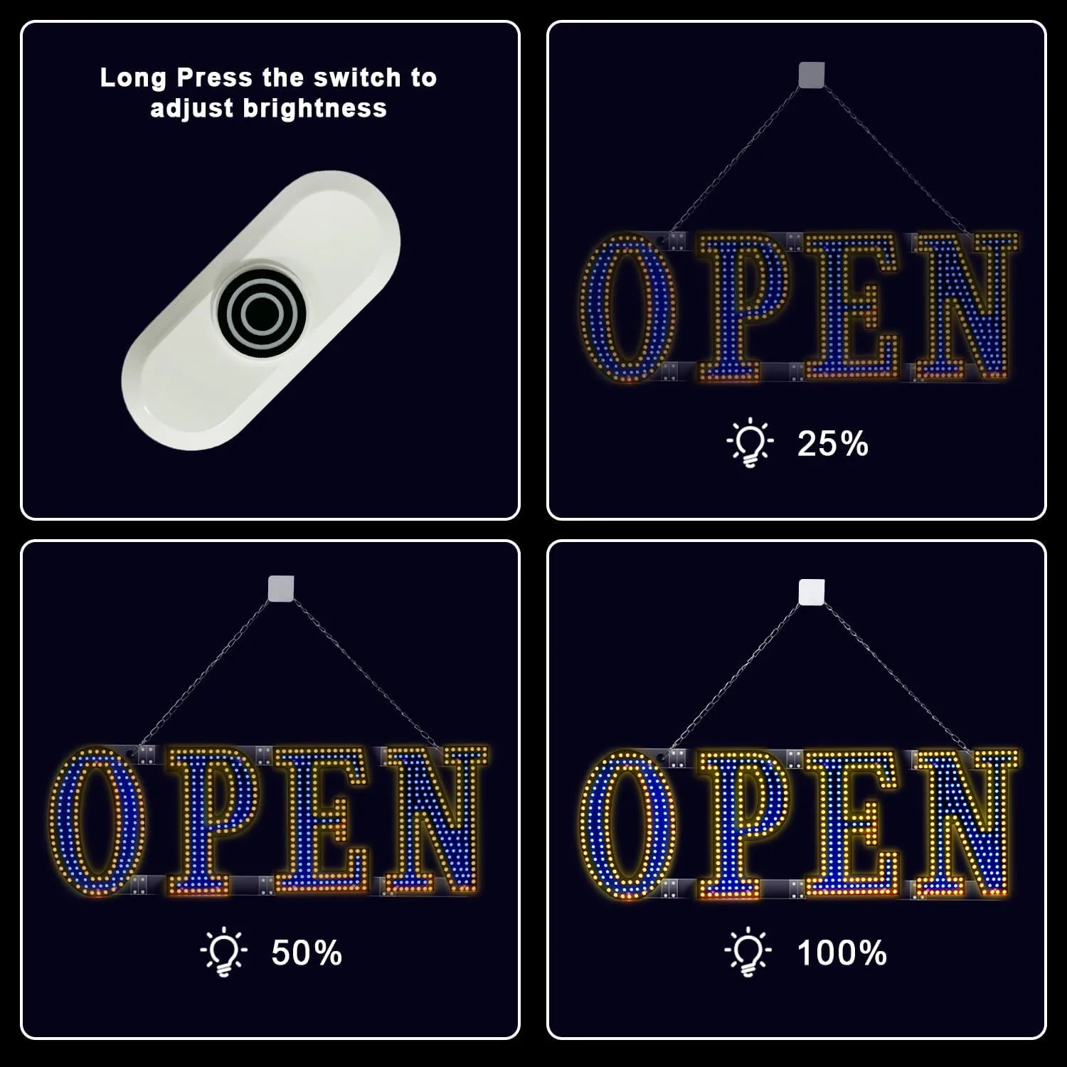 Large LED Open Sign 40"x 14" for Business, Ultra Bright Open LED Sign Light Up Sign, Open Display Sign Flashing Light for Walls Window Shop Bar Hotel（Flash Yellow & Blue)