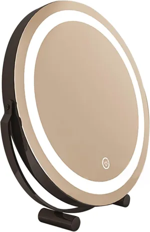 Large Vanity Mirror with Lights Lighted Makeup Mirror Φ30/40/45/50cm Round Mirror with Smart Control Touch for Dressing Room & Bedroom Tabletop Metal Frame (Color : Black, Size : 19.7"X21.3")