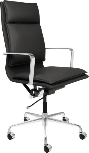 Laura Davidson Furniture Lexi II Padded Office Chair - Tall Back Desk Chair with Aluminum Arm Rest, Swivel & Cushion Availability, Made of Faux Leather, Black, Computer Chair