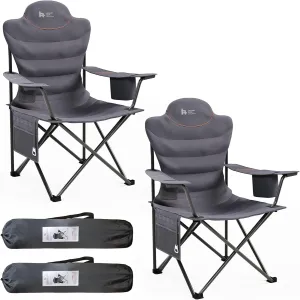 LAUSAINT HOME Portable Camping Chair 2 Pack, Full Padded Folding Chair Support 300 LBS, Heavy Duty Lawn Chair with Cup Holder, Cooler Bag, Storage Pocket, Lumbar Support, Head Pocket(Grey)