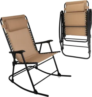 Lavish Home Folding Outdoor Rocking Chair - Zero Gravity Chair with Adjustable Pillow - Ergonomic Foldable Rocking Lounger Patio Furniture for Outside Lawn, Camping, or Front Porch (Beige)