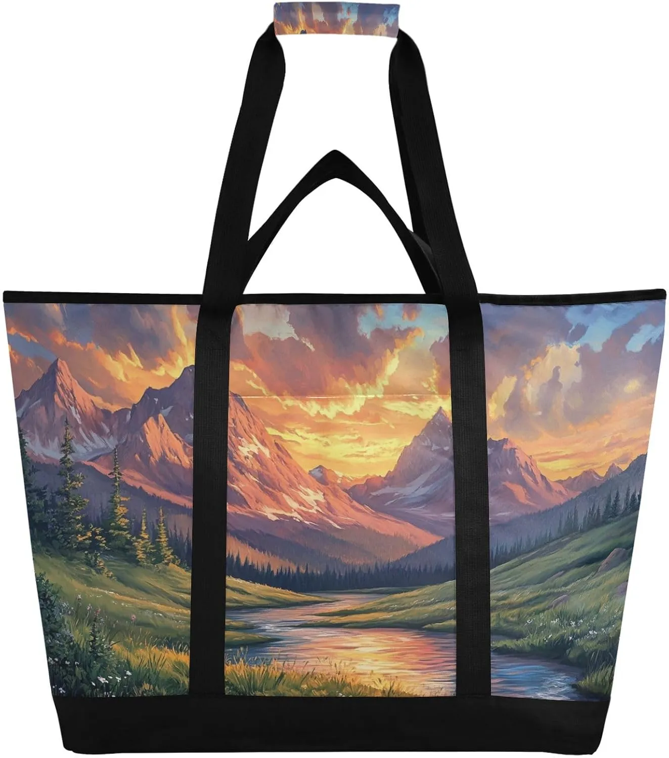 Leak Mountain Reusable Insulated Lunchbox Cooler Bag, Leakproof Kitchen Grocery Bag Collapsible Portable Cooler Tote Bag for Picnic, Camping, Office, Travel