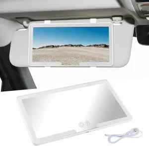 LED Car Sun Visor Vanity Mirror, Portable Rechargeable Lightweight Makeup Mirror with 3 Dimmable Light Modes & Touch Control for Beauty & Grooming, Universal for Most Cars(COLOR:white)