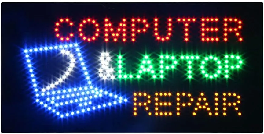 LED Computer Repair Sign, Super Bright LED Open Sign for Computer Repair Service, Electric Advertising Display Board for Window Wall Decor. 24” x 12”