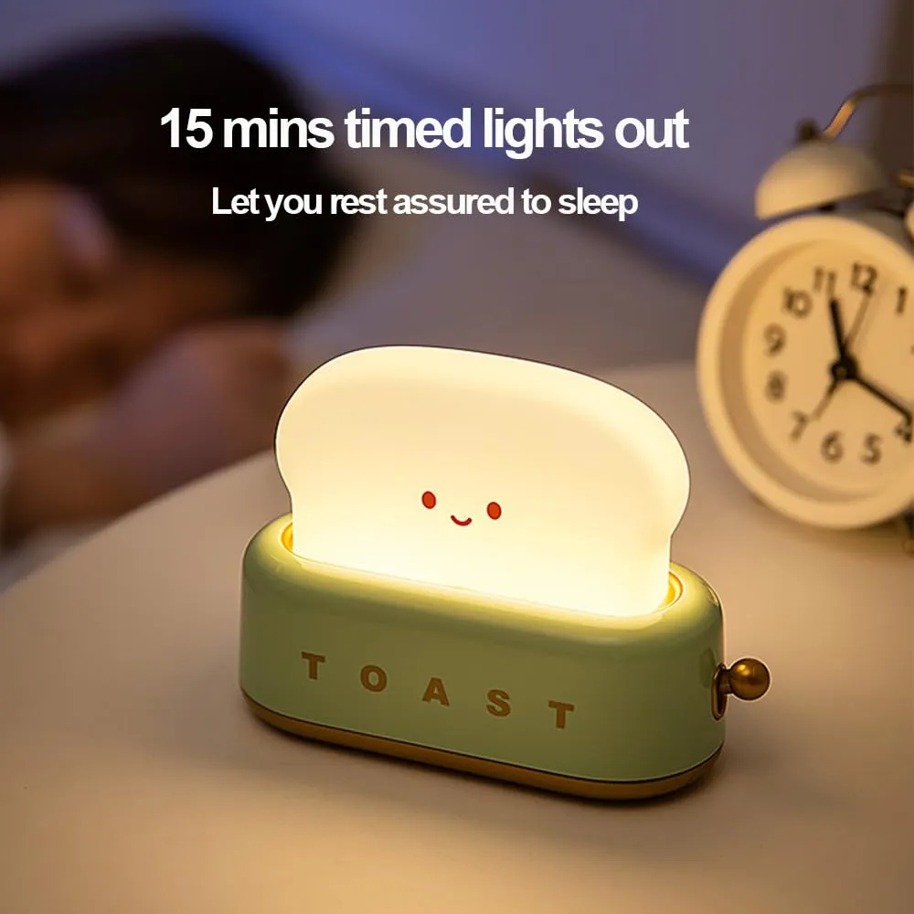 Led Cute Toaster Lamp, Kawaii LED Toast Bread Night Light, Super Squishy Silicone USB Rechargeable and Portable Light with Timer, Xmas Ideal Gifts for Baby Kids Girls Teens Teenages