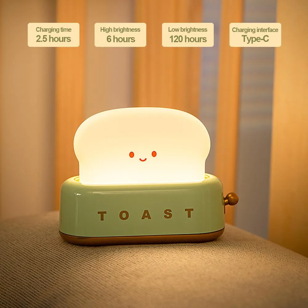 Led Cute Toaster Lamp, Kawaii LED Toast Bread Night Light, Super Squishy Silicone USB Rechargeable and Portable Light with Timer, Xmas Ideal Gifts for Baby Kids Girls Teens Teenages