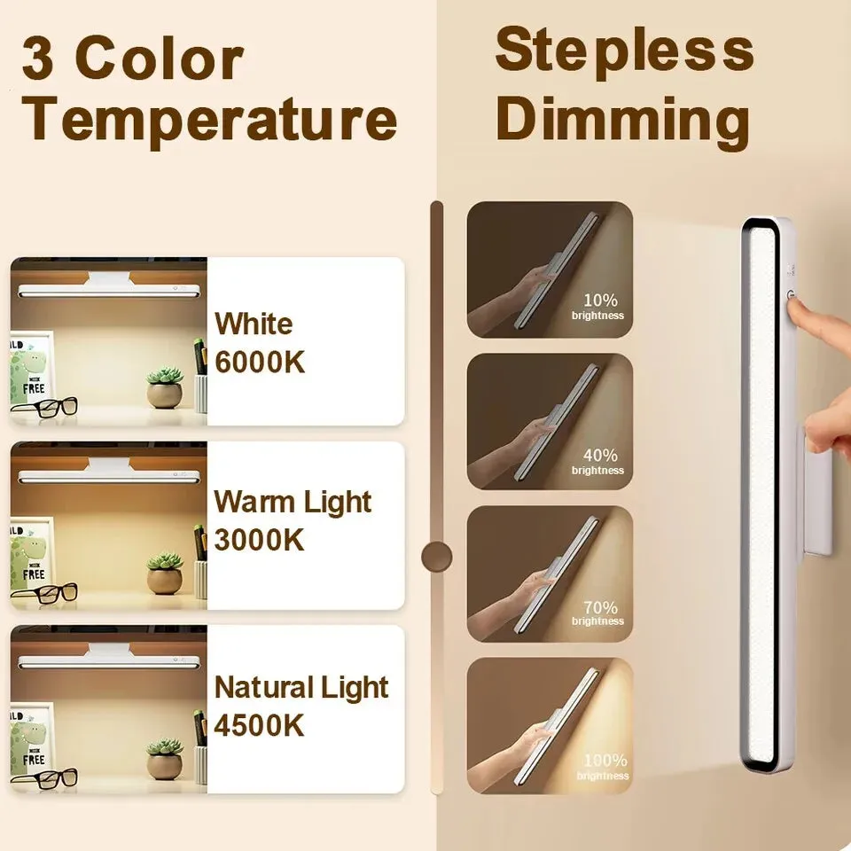 LED Desk Lamp with USB Rechargeable Light, Stepless Dimming Magnetic Hanging Night Light for Bedroom and Reading