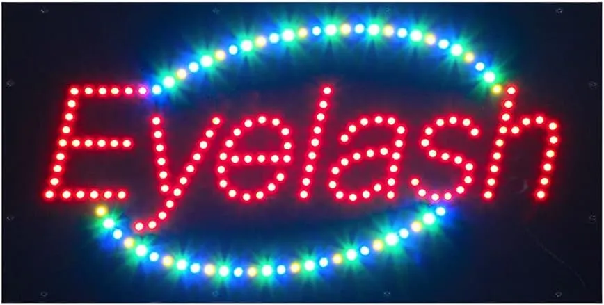 LED Eyelash Sign for Business, Super Bright, Multiple Light Modes, Easy to Use, Durable, Energy Saving, Red, Rectangular, Small