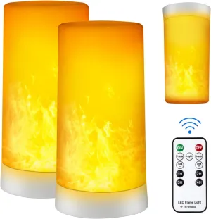 LED Flame Effect Light, Upgraded Flame Lamp 4 Modes USB Rechargeable Fire Lights with Remote & Timer, Waterproof Pillar Flickering Lanterns for Bathroom Patio Wedding Halloween Home Decor 2 Pack