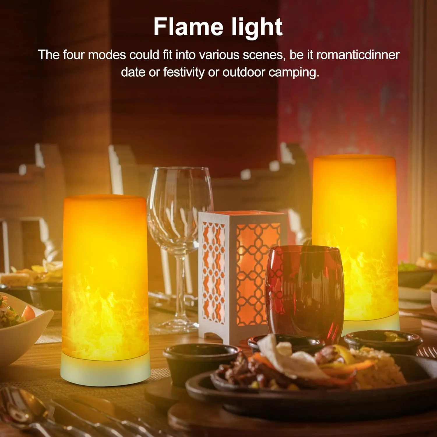 LED Flame Effect Light, Upgraded Flame Lamp 4 Modes USB Rechargeable Fire Lights with Remote & Timer, Waterproof Pillar Flickering Lanterns for Bathroom Patio Wedding Halloween Home Decor 2 Pack