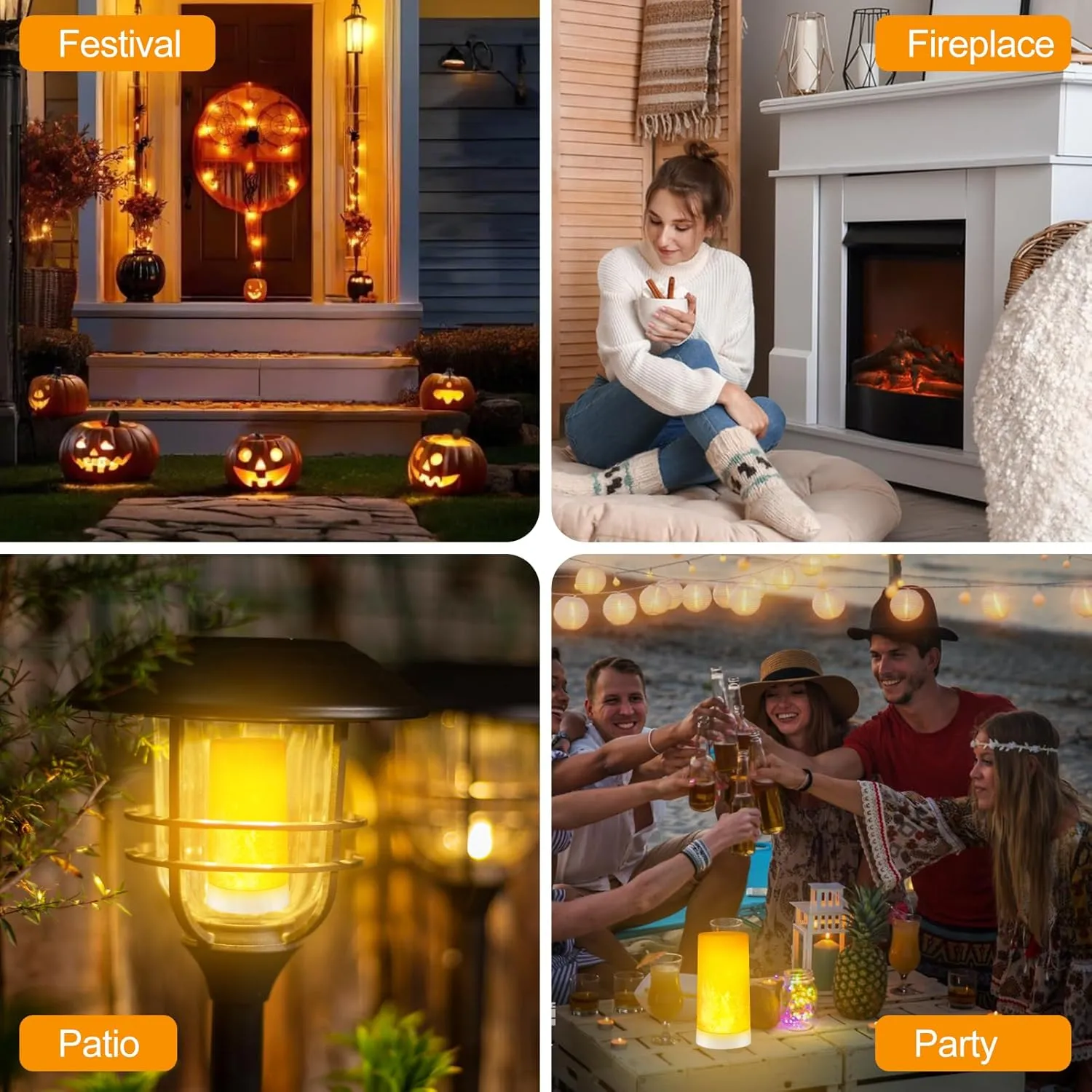 LED Flame Effect Light, Upgraded Flame Lamp 4 Modes USB Rechargeable Fire Lights with Remote & Timer, Waterproof Pillar Flickering Lanterns for Bathroom Patio Wedding Halloween Home Decor 2 Pack