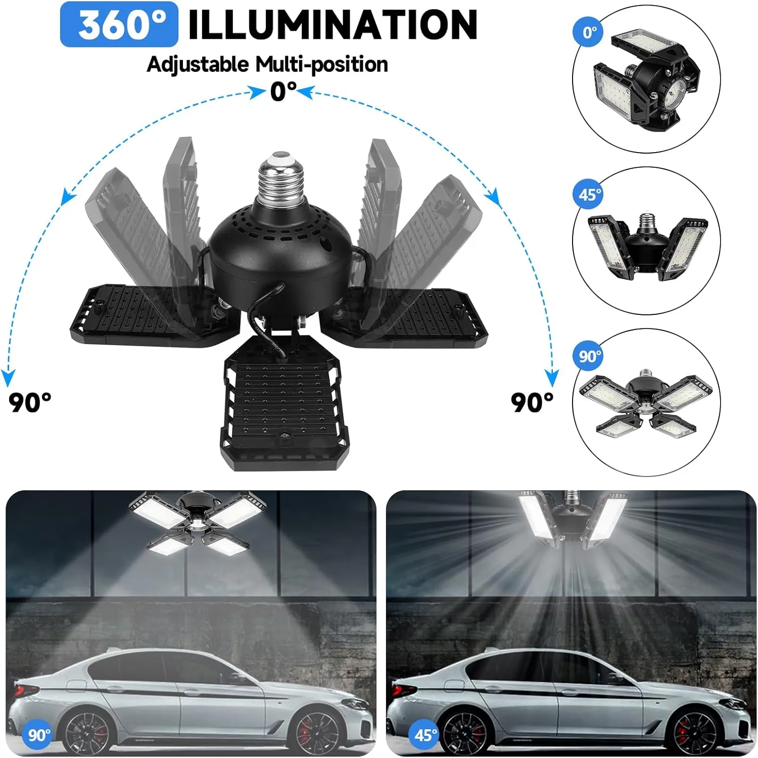 LED Garage Lights Bulb 2 Pack - 120W, 12000LM 6500K Led Shop Light with 4 1 Deformable Panels, Basement Barn Light, E26/E27 for Warehouse, Shop