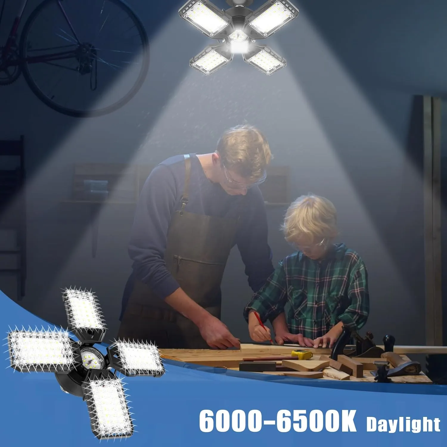 LED Garage Lights Bulb 2 Pack - 120W, 12000LM 6500K Led Shop Light with 4 1 Deformable Panels, Basement Barn Light, E26/E27 for Warehouse, Shop
