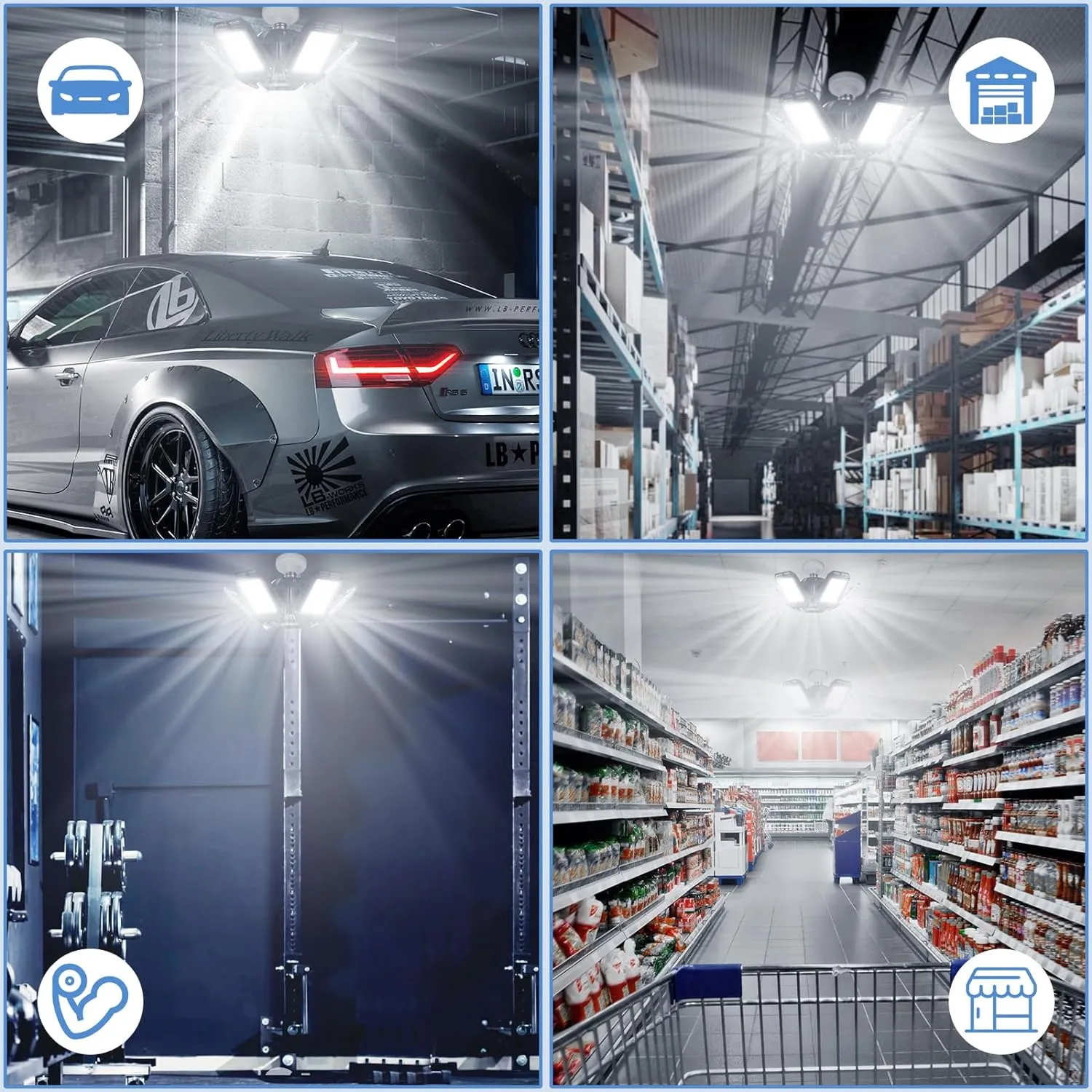 LED Garage Lights Bulb 2 Pack - 120W, 12000LM 6500K Led Shop Light with 4 1 Deformable Panels, Basement Barn Light, E26/E27 for Warehouse, Shop