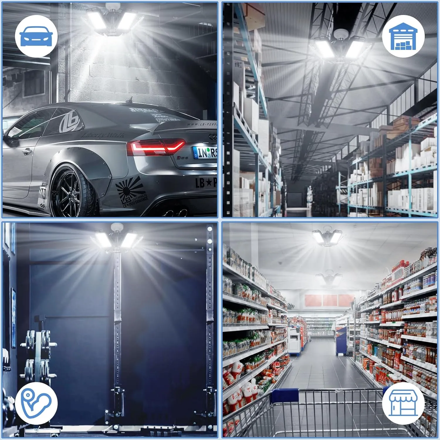 LED Garage Lights Bulb 2 Pack - 120W, 12000LM 6500K Led Shop Light with 4 1 Deformable Panels, Basement Barn Light, E26/E27 for Warehouse, Shop